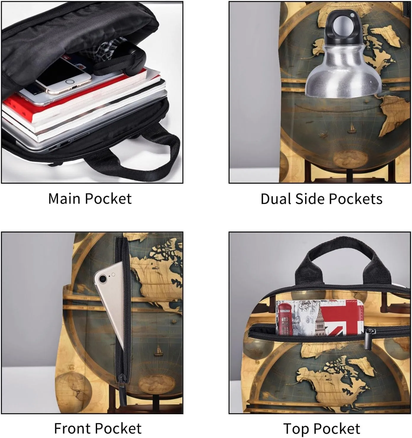 Ancient World Globe print Lightweight Laptop Backpack Travel Daypack Bookbag for Women Men for Travel Work