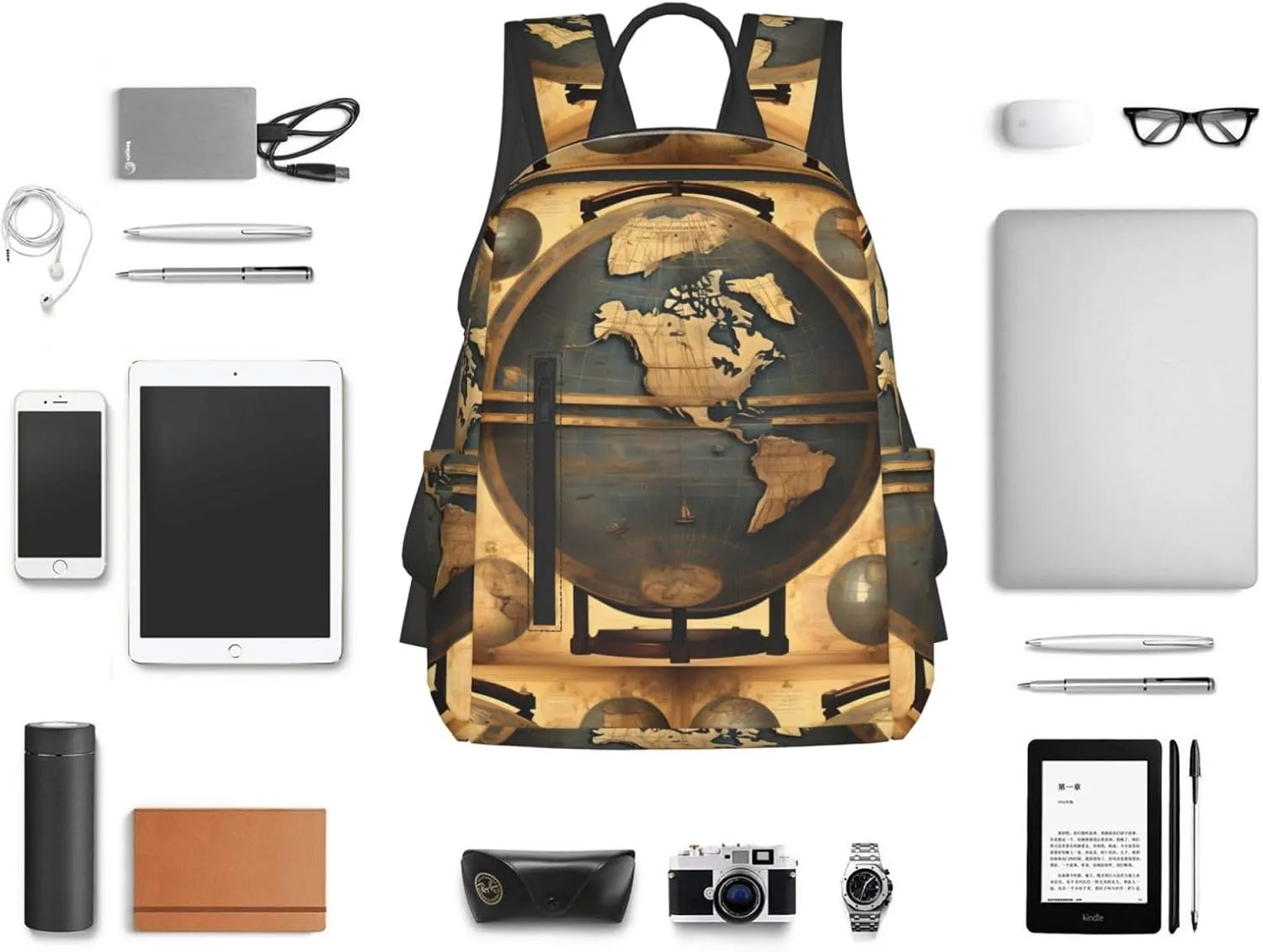 Ancient World Globe print Lightweight Laptop Backpack Travel Daypack Bookbag for Women Men for Travel Work