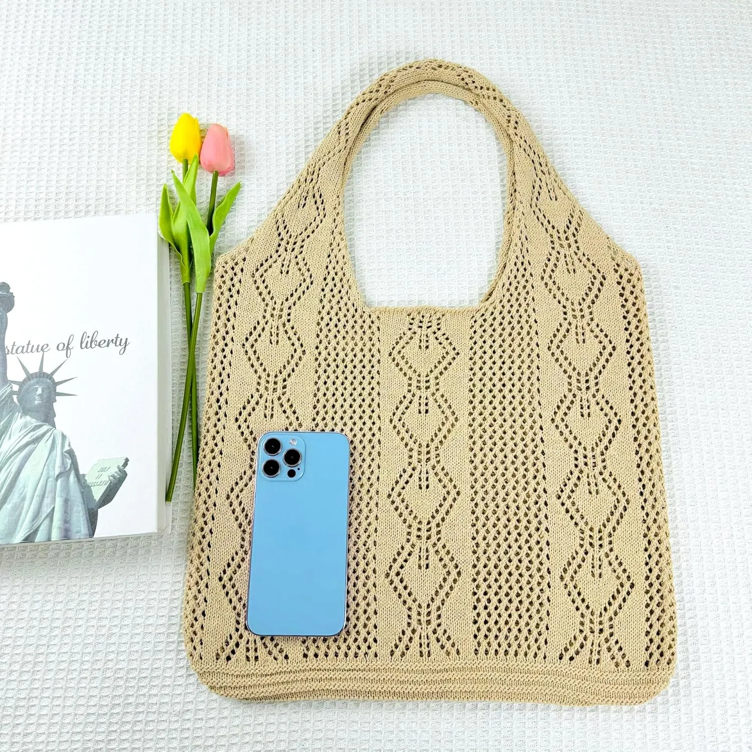 Aroghehiz Beach Bags for Women Crochet Tote Bag Summer Vacation Aesthetic Tote Knit Bag