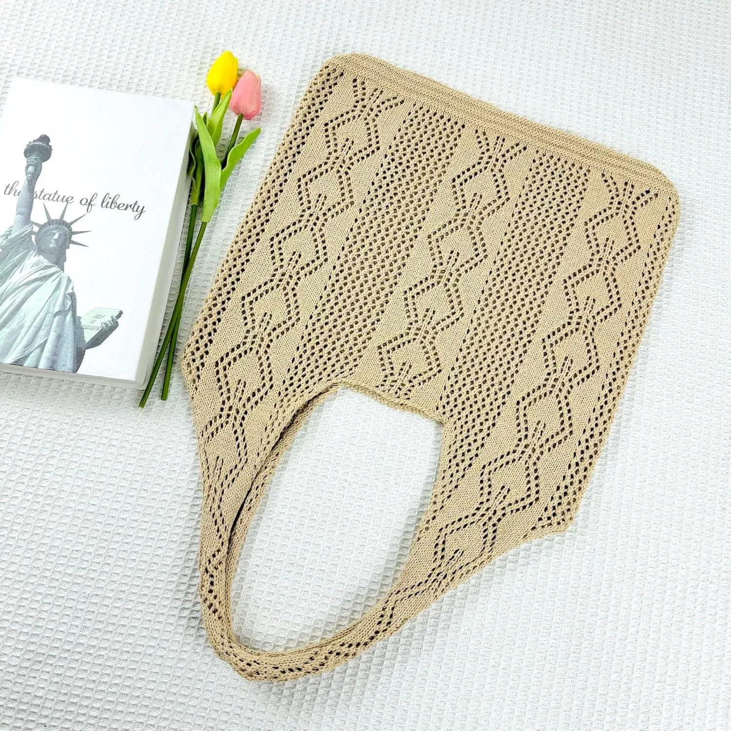 Aroghehiz Beach Bags for Women Crochet Tote Bag Summer Vacation Aesthetic Tote Knit Bag