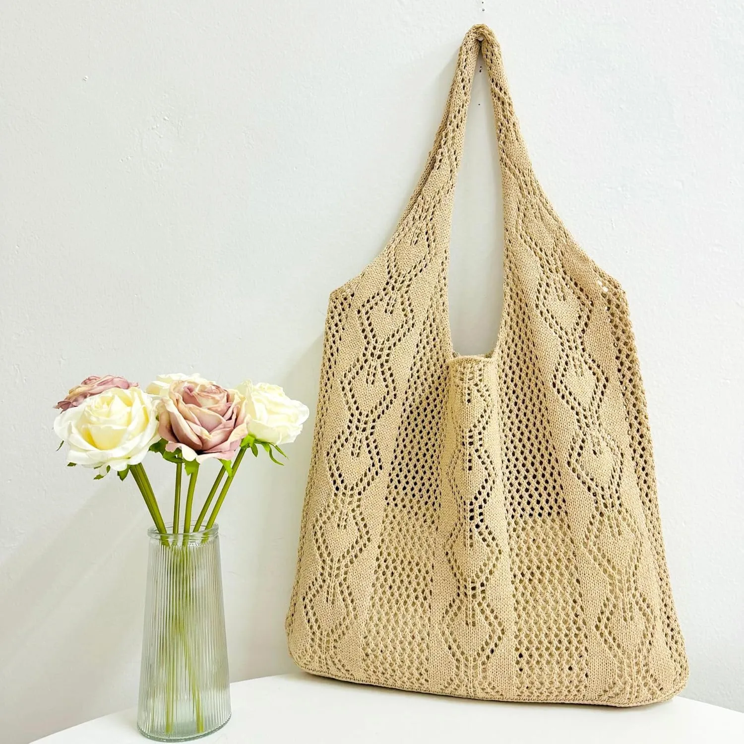 Aroghehiz Beach Bags for Women Crochet Tote Bag Summer Vacation Aesthetic Tote Knit Bag