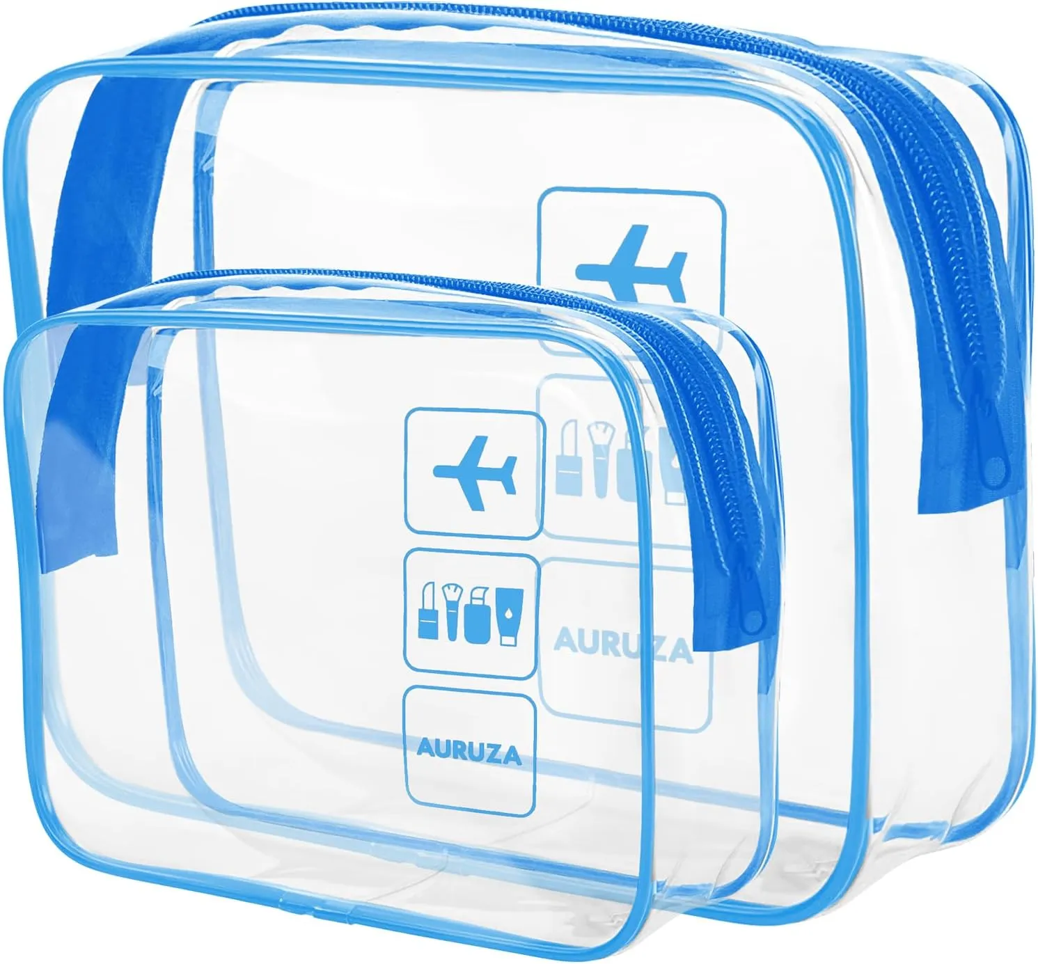 AURUZA 2 Pack Travel Toiletry Bag, Clear Makeup Bag, TSA Approved Cosmetic Bag with Zipper, Clear Organizer Carry on Bag for Women, PVC Cosmetic Pouch for Airport Airline Compliant