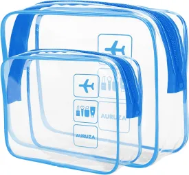 AURUZA 2 Pack Travel Toiletry Bag, Clear Makeup Bag, TSA Approved Cosmetic Bag with Zipper, Clear Organizer Carry on Bag for Women, PVC Cosmetic Pouch for Airport Airline Compliant