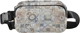 Ceramic Wall Tiles Vintage Abstract Ethnic Tribal Floral Ornaments Adjustable Belt Running Bag, Crossbody Fanny Pack Waist Runners Bag Tote for Women Men Sports Hiking Fitness Exercise Gym Pouch