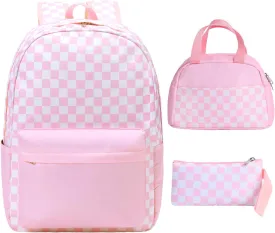 Checkered Backpack - School Backpack for Kids, Large Capacity, Waterproof, Lightweight, Black