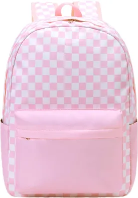 Checkered Backpack - School Backpack for Kids, Large Capacity, Waterproof, Lightweight, Black