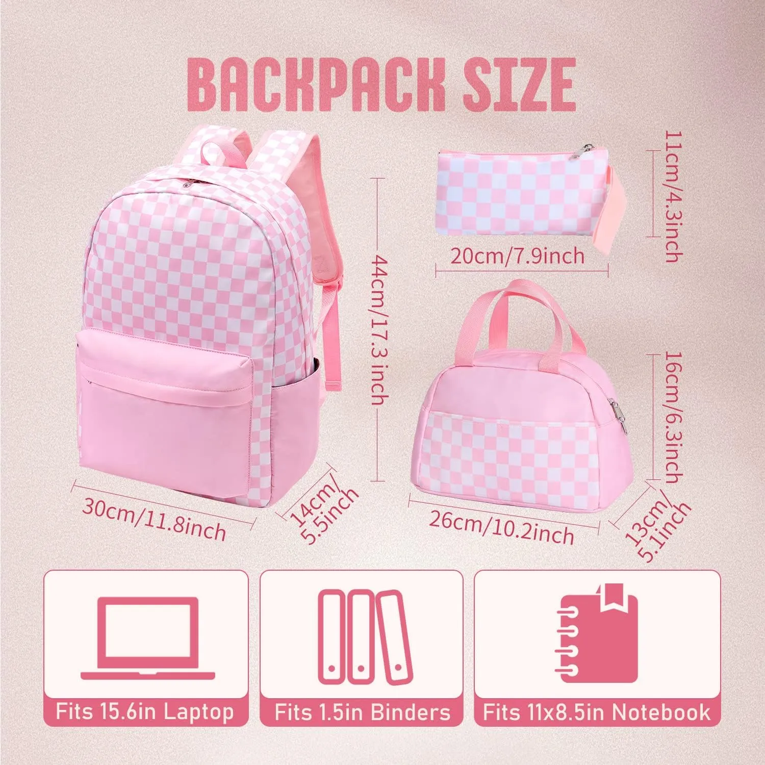 Checkered Backpack - School Backpack for Kids, Large Capacity, Waterproof, Lightweight, Black