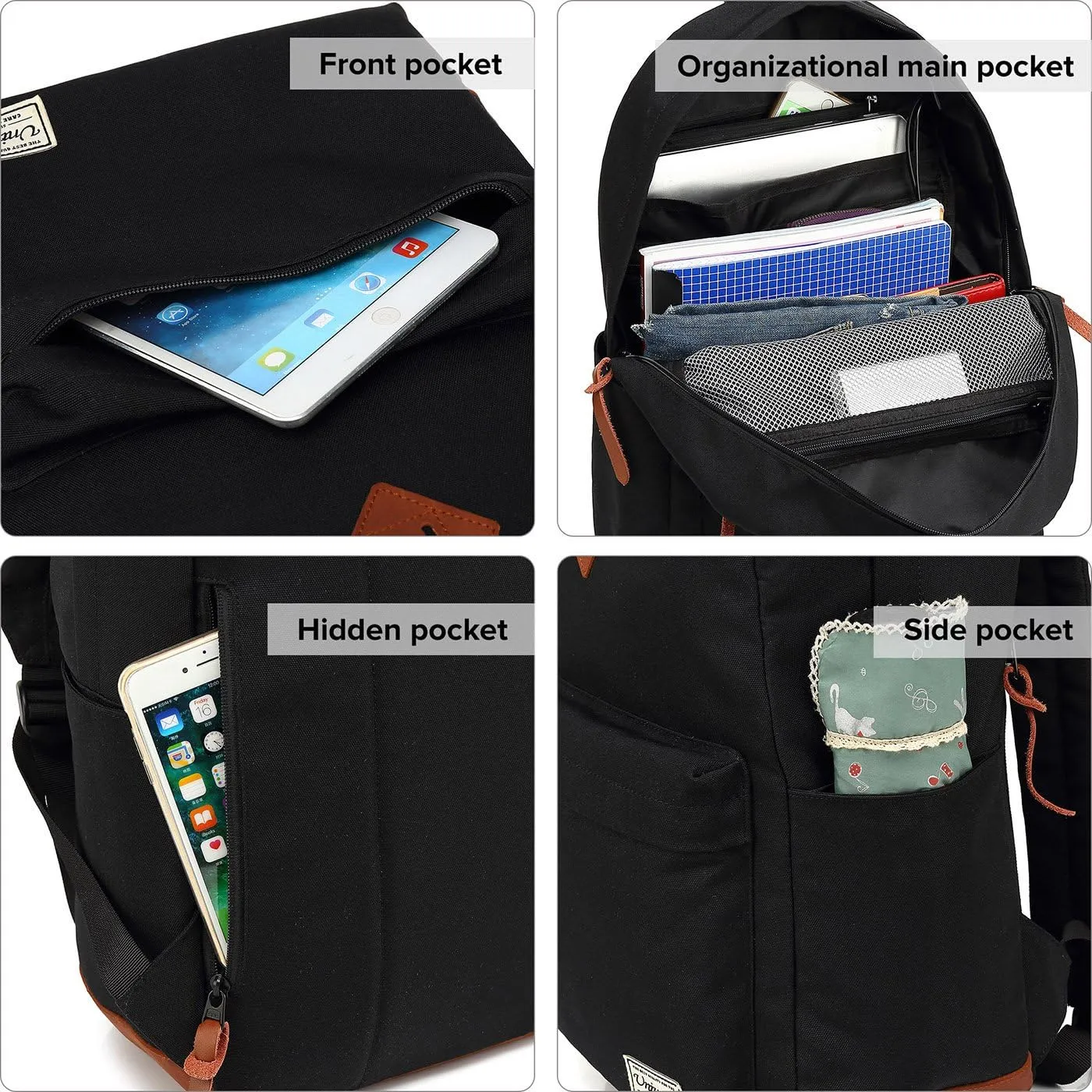 Classic College Backpack, Water-resistent Laptop Backpack with USB Charging Port & Headphone Adapter for Men & Women Travel Bookbags Fits up to 14'' Computer 15'' Macbook - Black