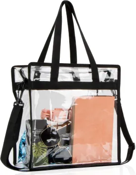 Clear Bag For Stadium Events Clear Tote Bag With Zipper 12x6x12 Clear Stadium Bag Large Transparent Crossbody Clear Shoulder Bag With Adjustable Strap Black Pvc Bags With Handle For Women