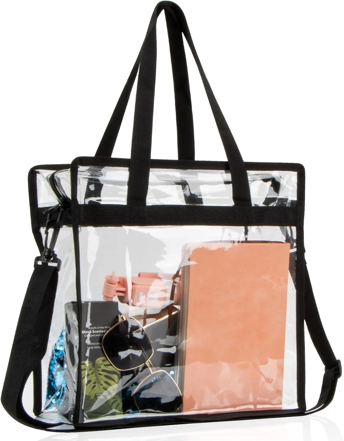 Clear Bag For Stadium Events Clear Tote Bag With Zipper 12x6x12 Clear Stadium Bag Large Transparent Crossbody Clear Shoulder Bag With Adjustable Strap Black Pvc Bags With Handle For Women