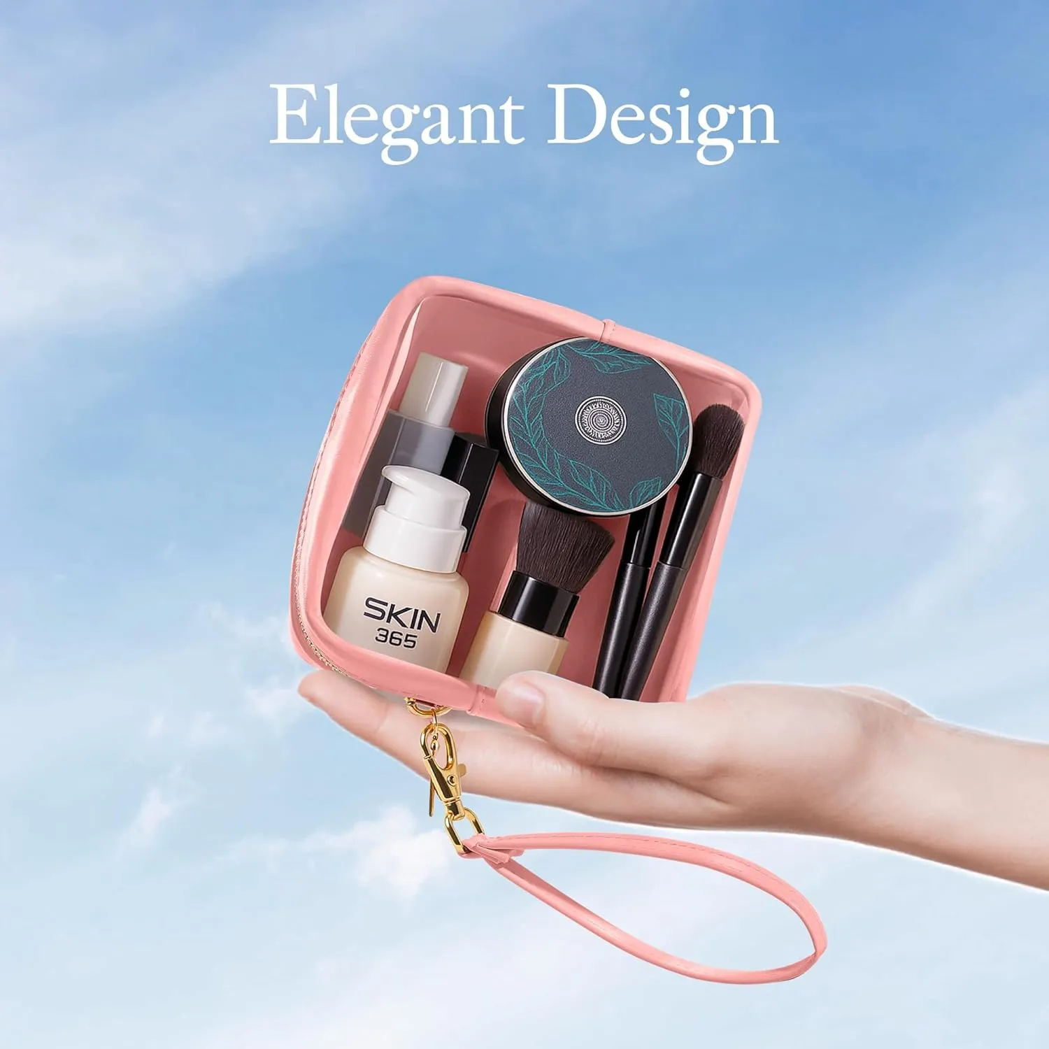 Clear Mini Makeup Bag for Women Waterproof Make Up Bag Portable Toiletry Bag Travel Essentials Cosmetic Bag Purse Cute Makeup Bag Organizer Small Car Pouch with Removable Handle, Pink