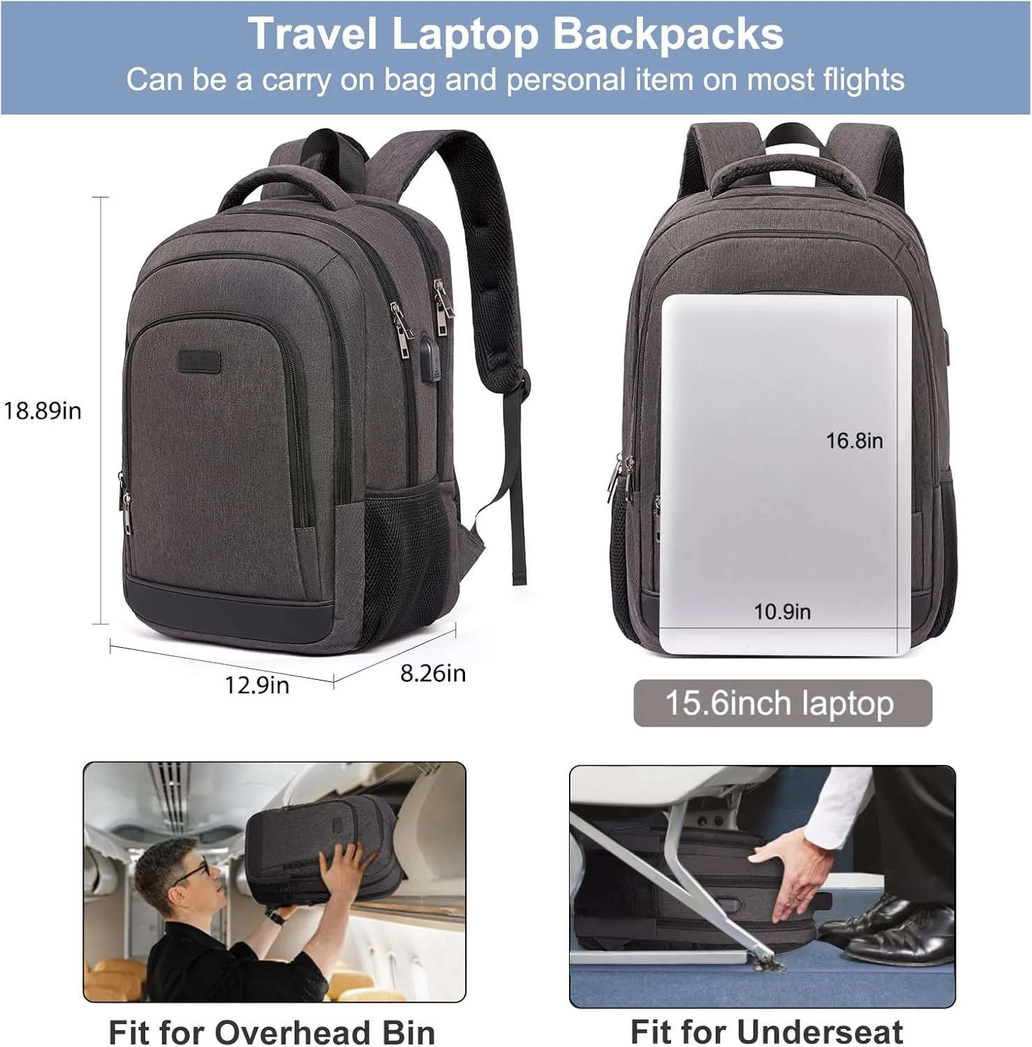 CLUCI Laptop Backpack for Men Women School Backpack College Bookbag for Men Water Resistant Travel Work Backpacks Fits 15.6" Laptop Business Computer Bag with USB Charging Port Black