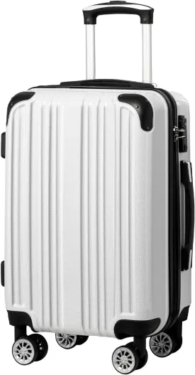 Coolife Luggage Expandable(only 28") Suitcase PC ABS Spinner 20in 24in 28in Carry on (white grid new, S(20in)_carry on)