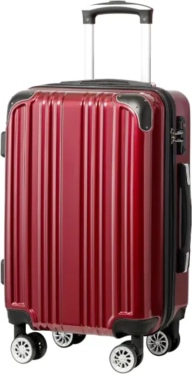 Coolife Luggage Expandable(only 28") Suitcase PC ABS Spinner 20in 24in 28in Carry on (wine wind new, S(20in)_carry on)