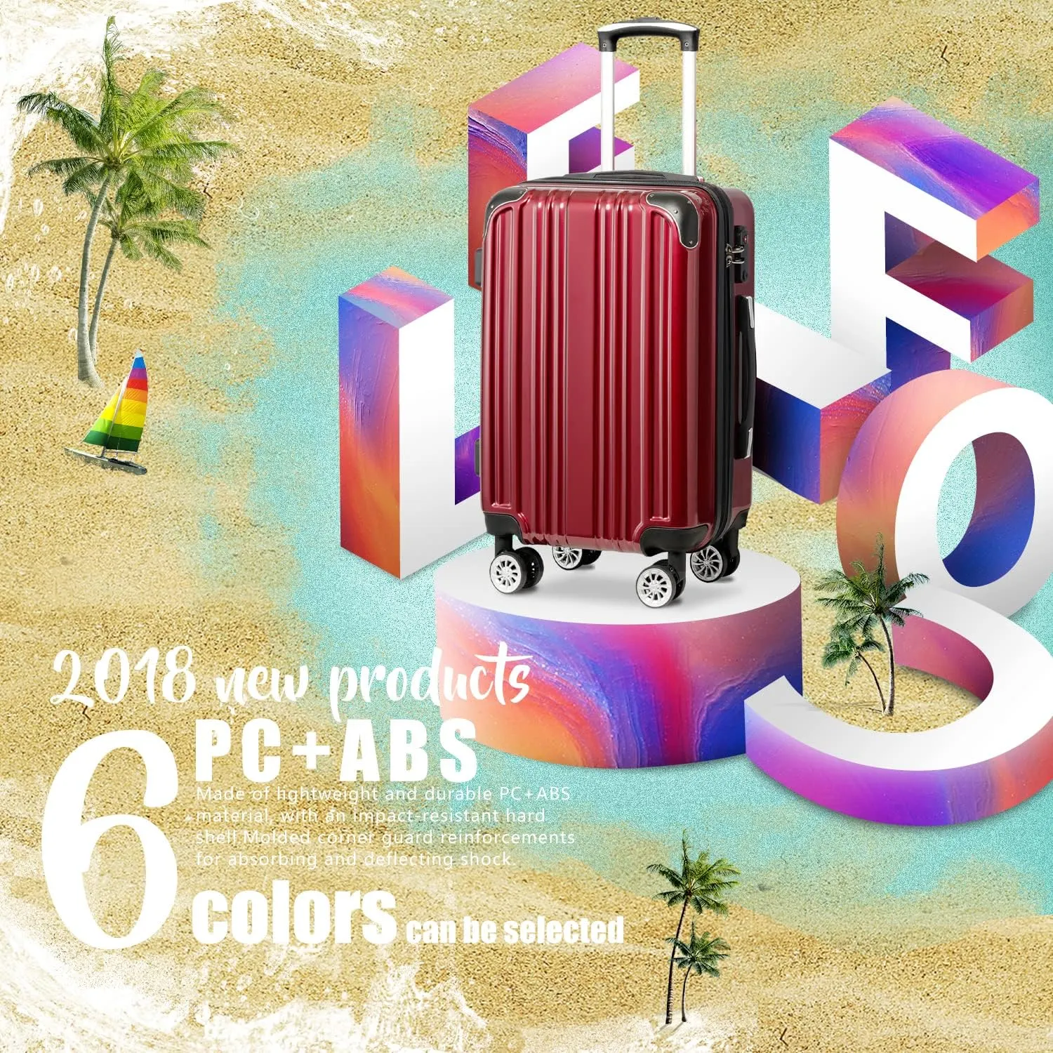 Coolife Luggage Expandable(only 28") Suitcase PC ABS Spinner 20in 24in 28in Carry on (wine wind new, S(20in)_carry on)