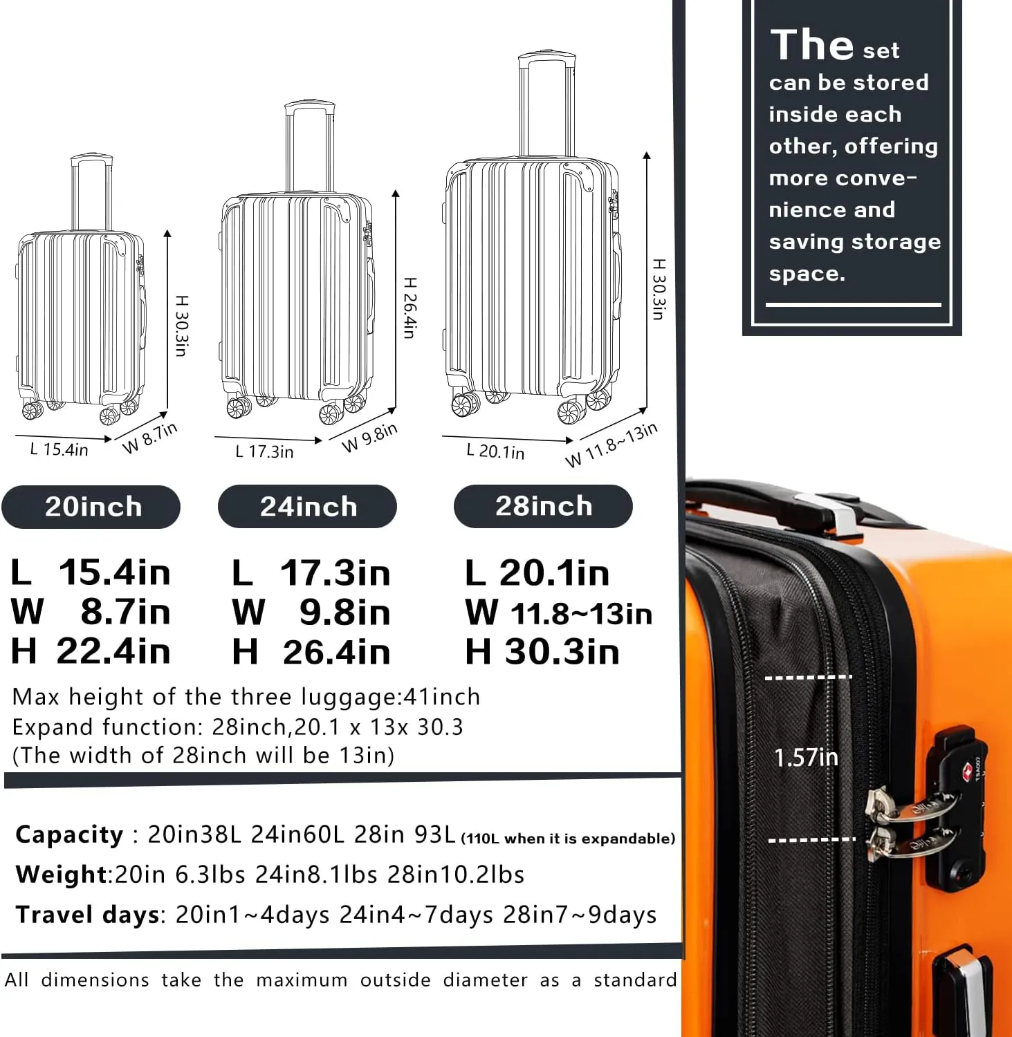 Coolife Luggage Expandable(only 28") Suitcase PC ABS Spinner 20in 24in 28in Carry on (wine wind new, S(20in)_carry on)