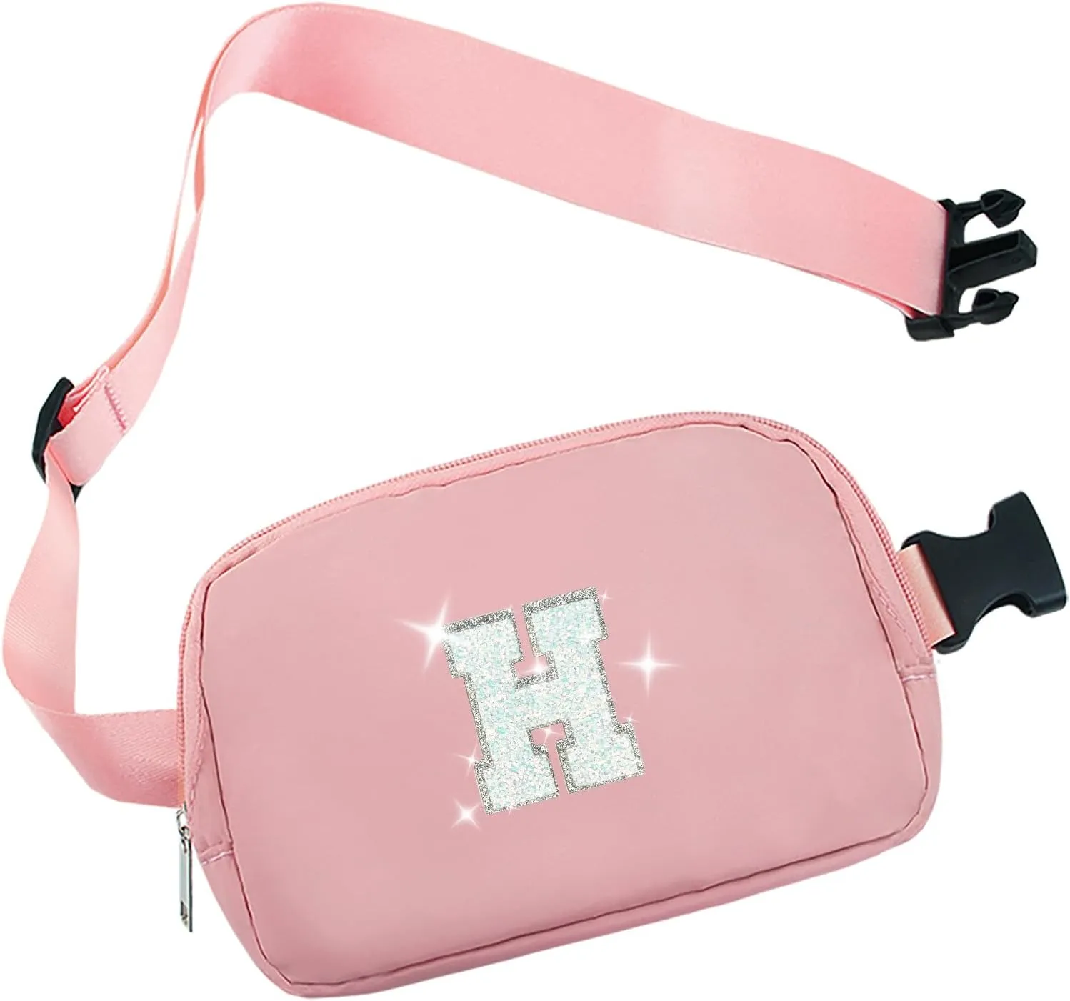 COSHAYSOO Initial Belt Bag Small Waist Fanny Pack Crossbody Purse Trendy with Preppy Letter Patch, Cute Gifts for Runners Traveller Women Dancer Girl Trip Favors Carrying All Purpose Pouch Pink (H)