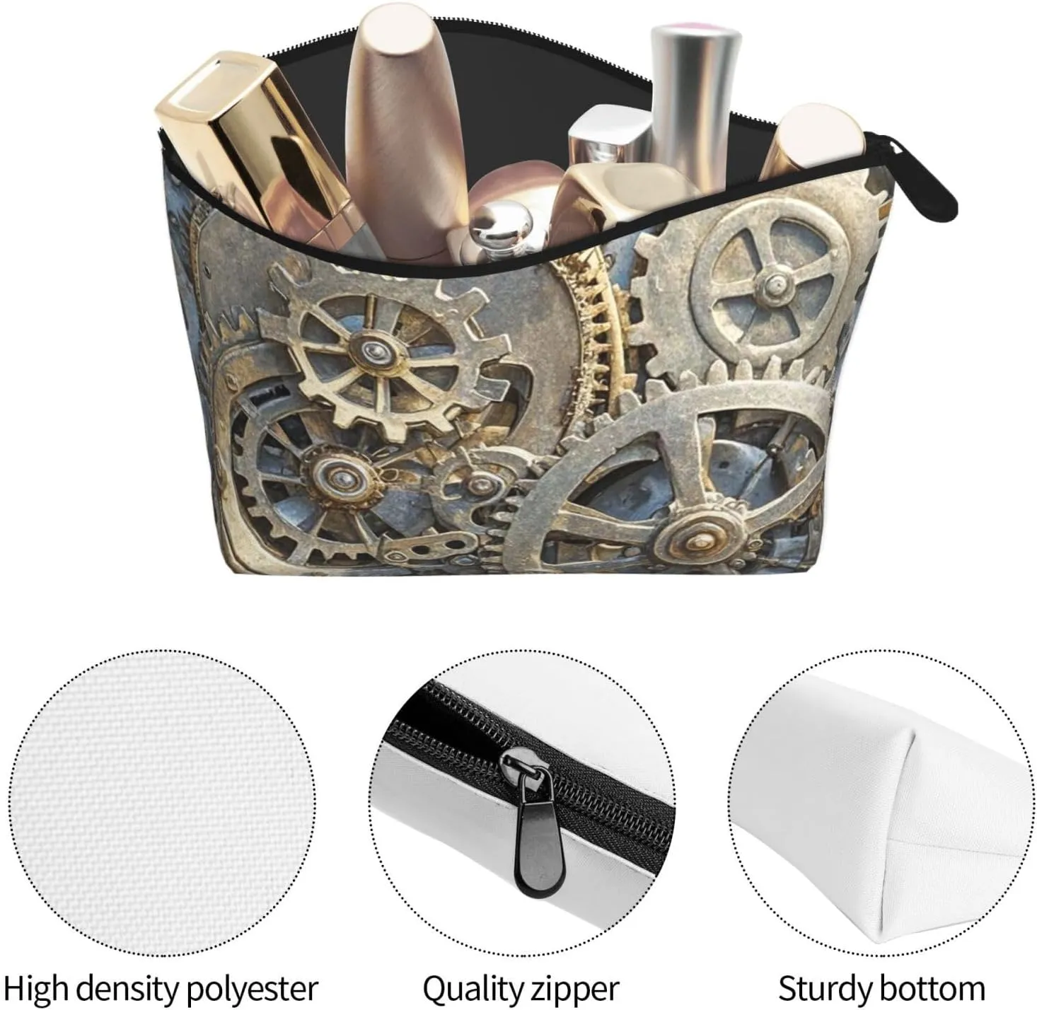 Cosmetic Bag Portable Makeup Bag Cool Steampunk Gears Toiletry Bag Large Capacity Zipper Pouch Waterproof Toiletry Pouch Makeup Organizer Case for Women Men