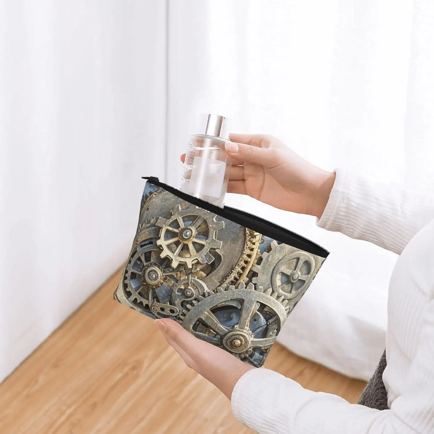Cosmetic Bag Portable Makeup Bag Cool Steampunk Gears Toiletry Bag Large Capacity Zipper Pouch Waterproof Toiletry Pouch Makeup Organizer Case for Women Men