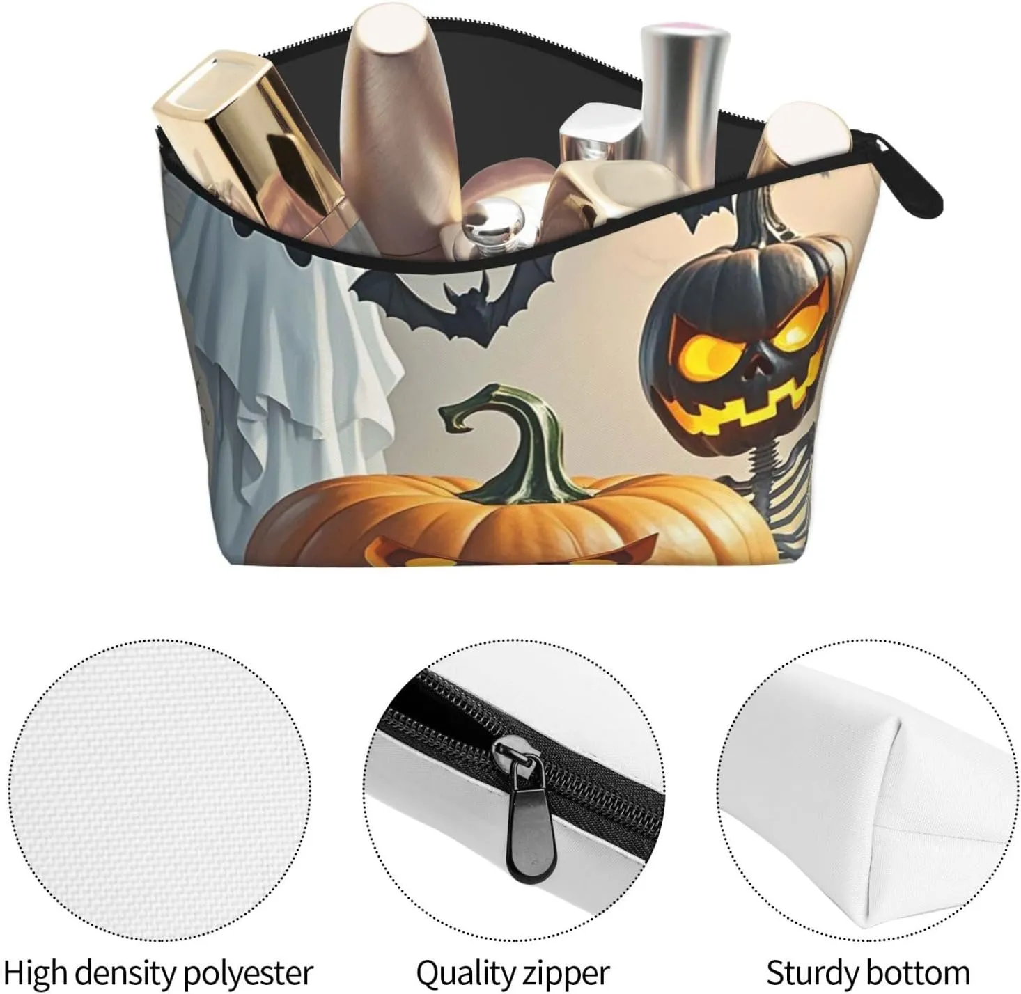 Cosmetic Bag Portable Makeup Bag Cute ghost pumpkin lantern Toiletry Bag Large Capacity Zipper Pouch Waterproof Toiletry Pouch Makeup Organizer Case for Women Men