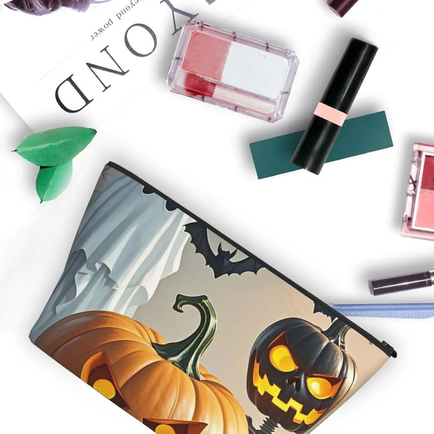 Cosmetic Bag Portable Makeup Bag Cute ghost pumpkin lantern Toiletry Bag Large Capacity Zipper Pouch Waterproof Toiletry Pouch Makeup Organizer Case for Women Men