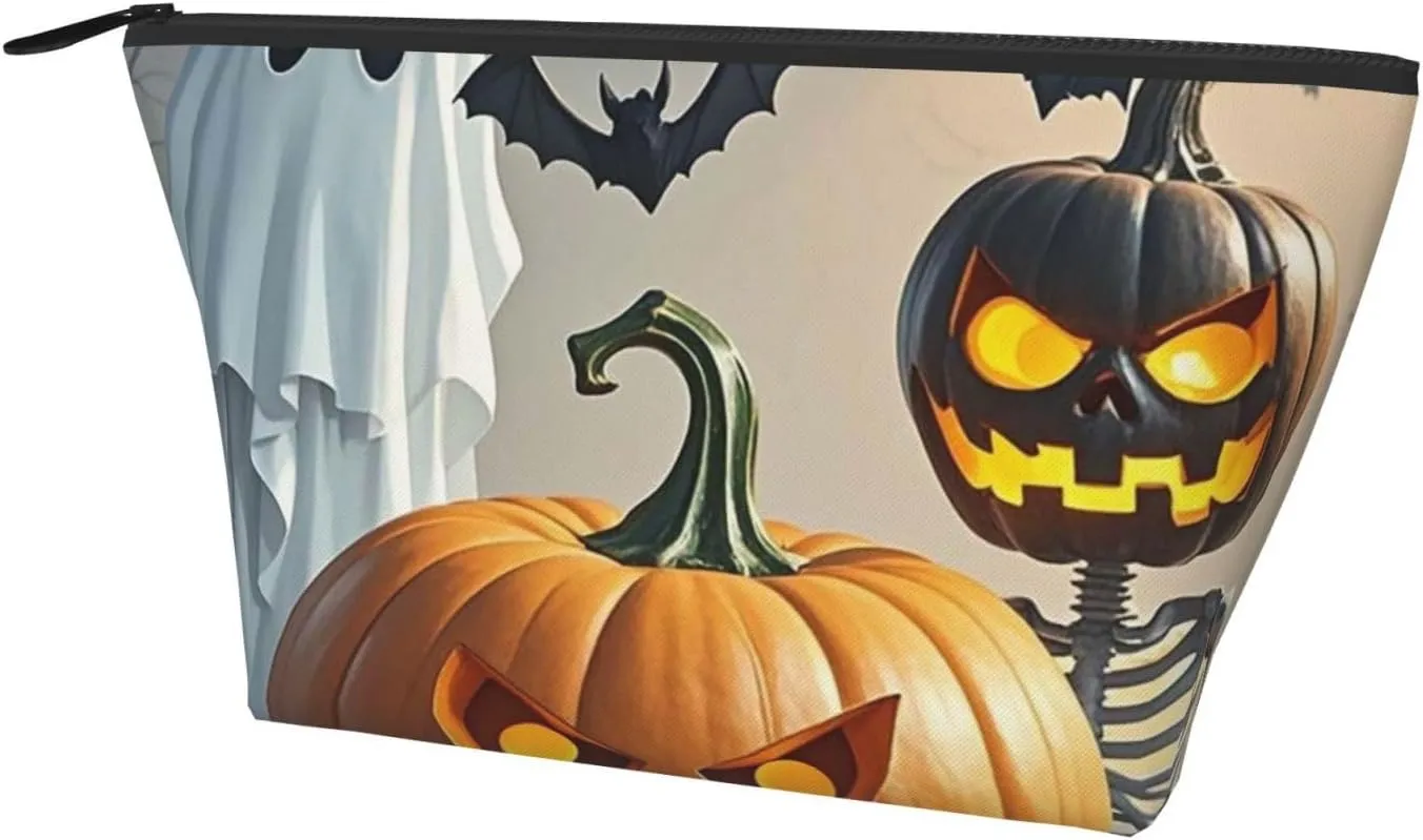 Cosmetic Bag Portable Makeup Bag Cute ghost pumpkin lantern Toiletry Bag Large Capacity Zipper Pouch Waterproof Toiletry Pouch Makeup Organizer Case for Women Men
