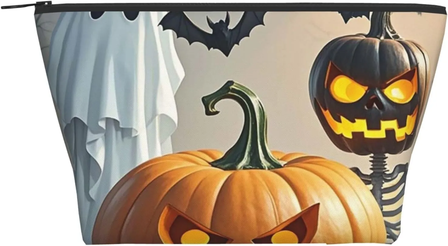 Cosmetic Bag Portable Makeup Bag Cute ghost pumpkin lantern Toiletry Bag Large Capacity Zipper Pouch Waterproof Toiletry Pouch Makeup Organizer Case for Women Men