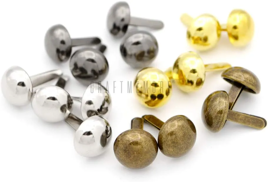 CRAFTMEMORE Round Brads Purse Feet Handbag Nailheads Spike Prong Studs 15MM 18MM 20MM 22MM 50 PCS (20 mm (13/16"), Silver)