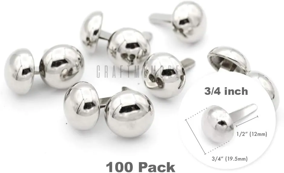 CRAFTMEMORE Round Brads Purse Feet Handbag Nailheads Spike Prong Studs 15MM 18MM 20MM 22MM 50 PCS (20 mm (13/16"), Silver)