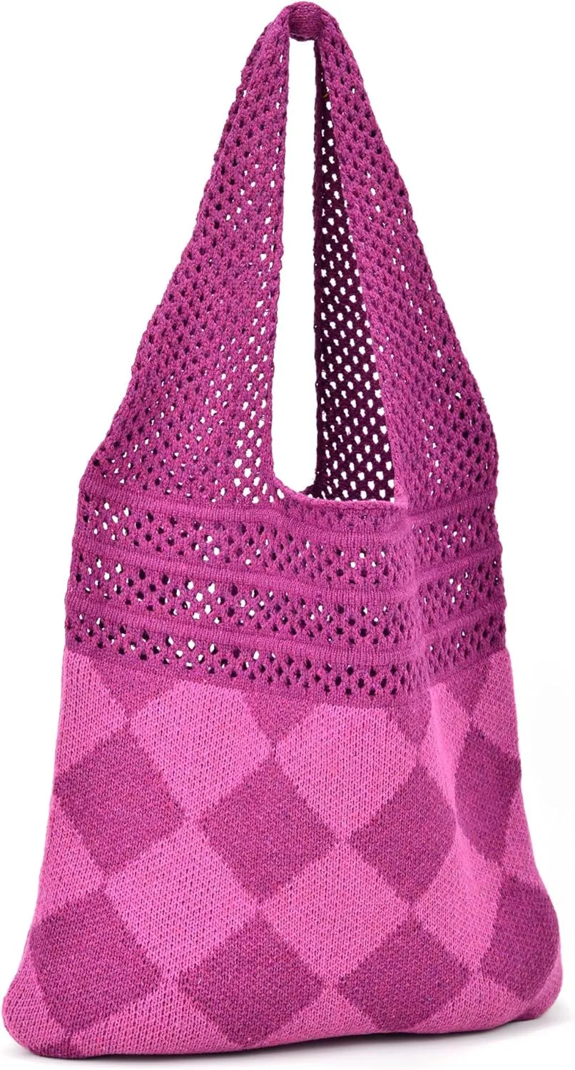 Crochet Tote Bag for Women Summer Beach Woven Bag Knit Shoulder Handbags Aesthetic Large Boho Bag