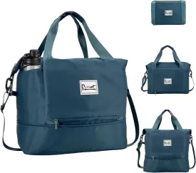Foldable Travel Duffle Bag, 40L Expandable Weekender Bag for Women, Overnight Carry On Sport Gym Tote with Bottle Holder
