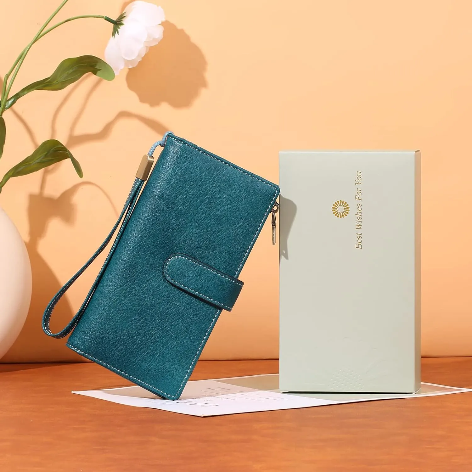 GOIACII Womens Wallets Large Capacity Credit Card Holder Rfid Wallet Women Double Zipper Pocket Leather Bifold Ladies Wristlet Clutch Wallet
