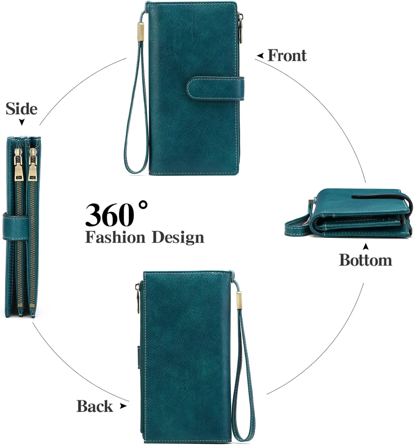 GOIACII Womens Wallets Large Capacity Credit Card Holder Rfid Wallet Women Double Zipper Pocket Leather Bifold Ladies Wristlet Clutch Wallet