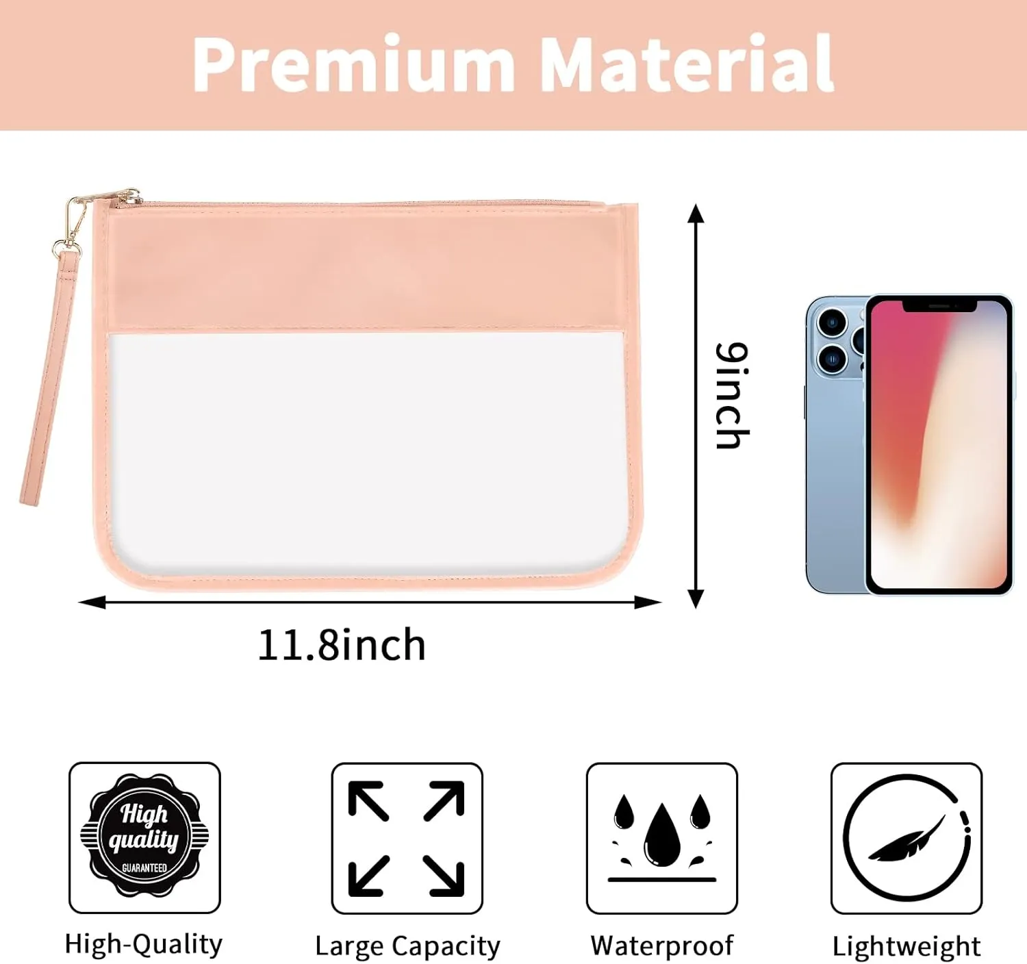 Iqimott Clear Zipper Pouch, DIY Clear Makeup Cosmetic Bag Purse for Women Girls, Chenille Letter Travel Toiletry Bag(Pink)