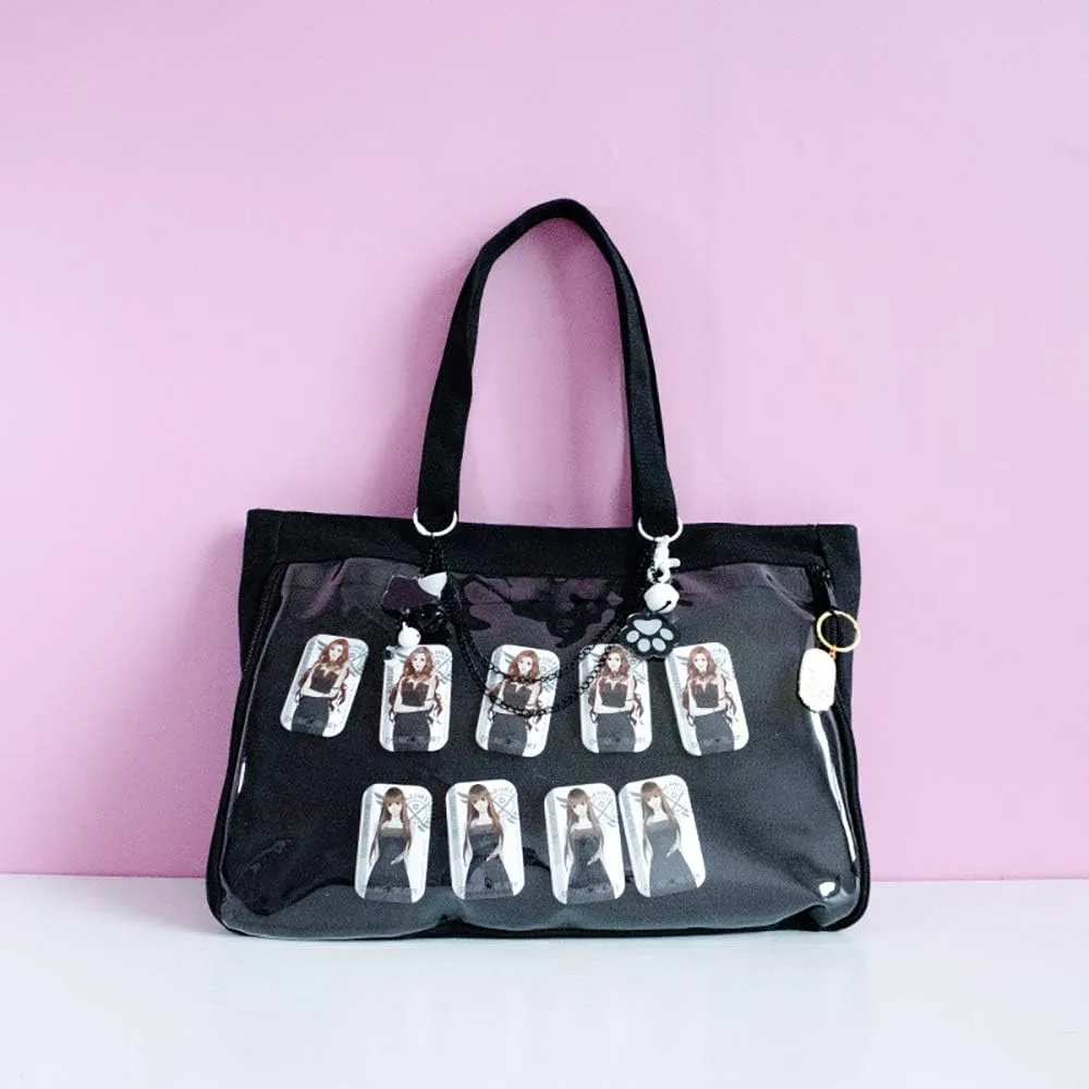 Ita Tote Bag Clear Window for Pins Shoulder Bag Handbag Bag DIY, Cosplay Stachel Tote