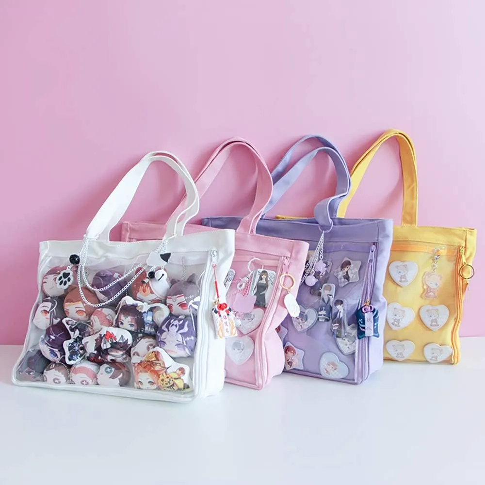 Ita Tote Bag Clear Window for Pins Shoulder Bag Handbag Bag DIY, Cosplay Stachel Tote