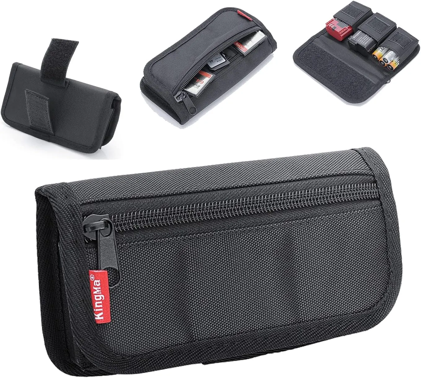 King Ma Small DSLR Camera Bag Pouch Holder Case - Waist Bag Suitable for AA Battery and LP-E6/ LP-E17/ FZ100/ FW50/ F550 and More, SD Card Holder Memory Card Case