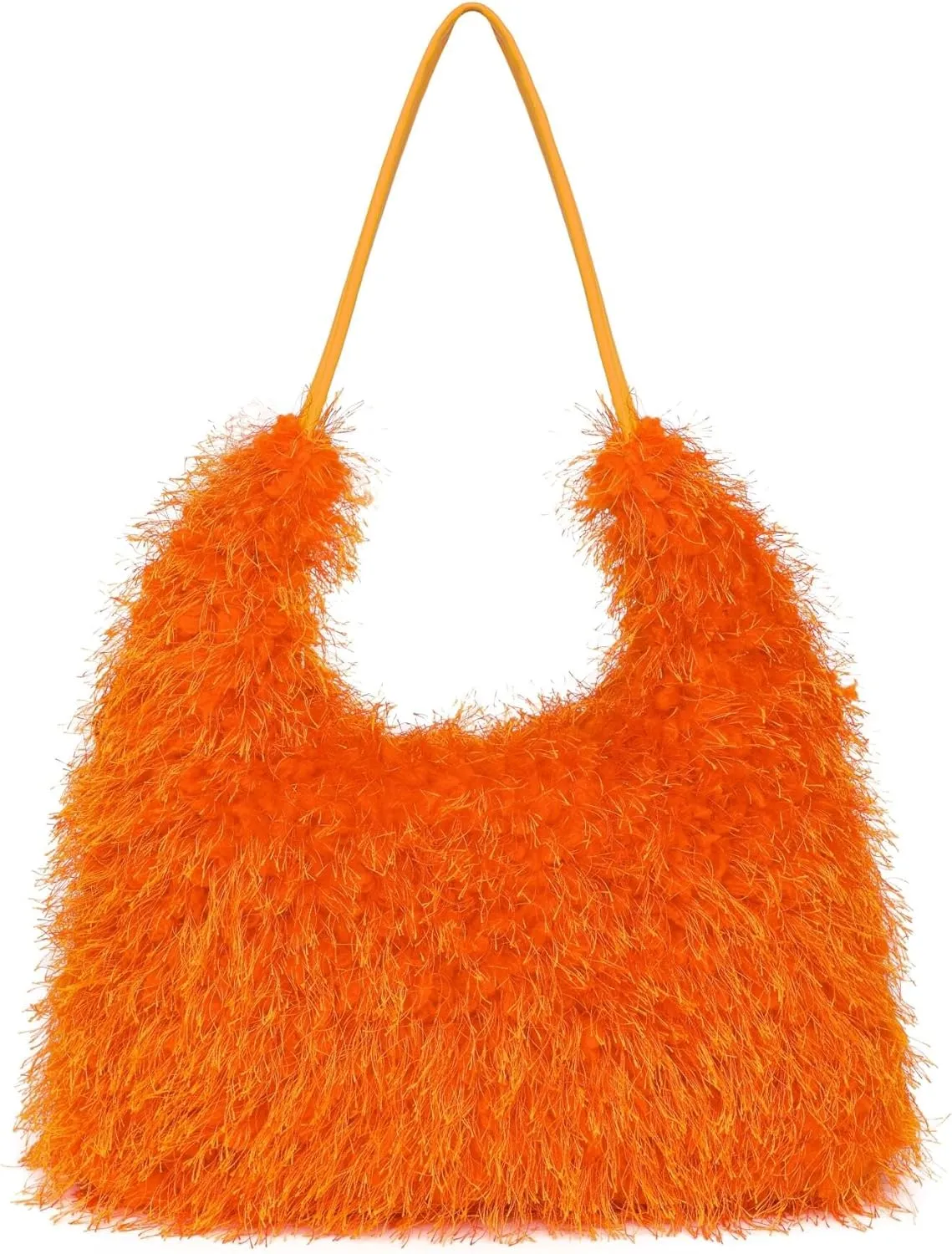 Large Furry Hobo Shoulder Crossbody Bag for Women Faux Fur Fuzzy Plush Purse and Handbag With Long Chain Strap