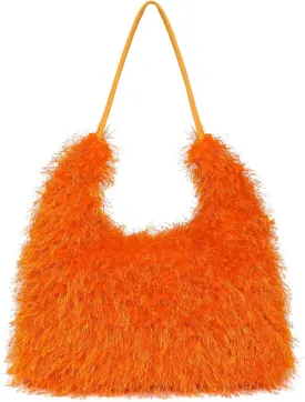 Large Furry Hobo Shoulder Crossbody Bag for Women Faux Fur Fuzzy Plush Purse and Handbag With Long Chain Strap