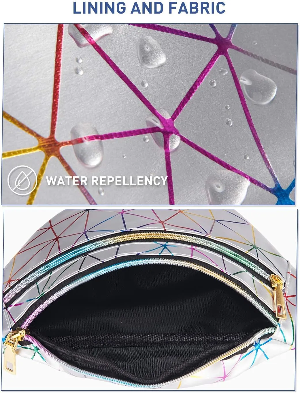 LIVACASA Fanny Packs for Women Waterproof Holographic Waist Packs Shiny with Adjustable Belt Diamond Lattice Pattern for Party Festival Trip Silver
