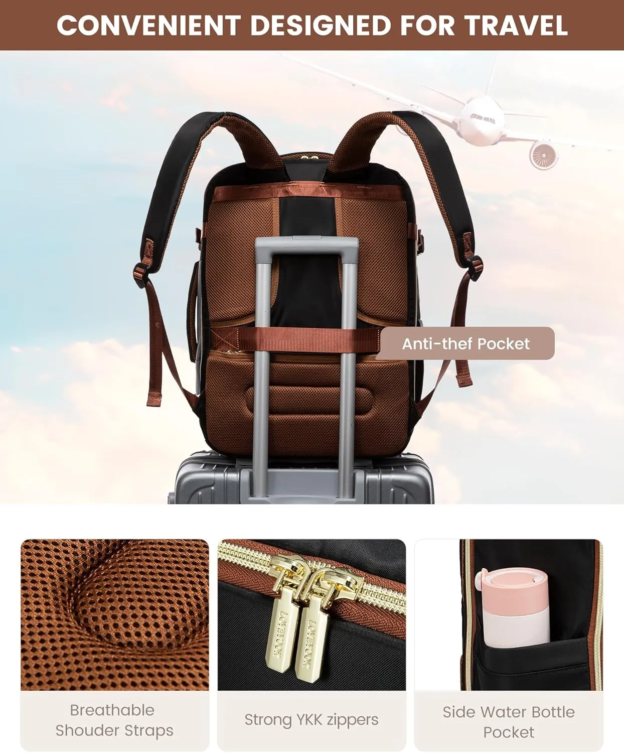 LOVEVOOK Large Travel Backpack for Women&Men,TSA Carry on Backpack for Airplanes with 3 Packing Cubes,Personal Item Bag Fit 17" Laptop,40L Waterproof Essentials Airline Approved Luggage