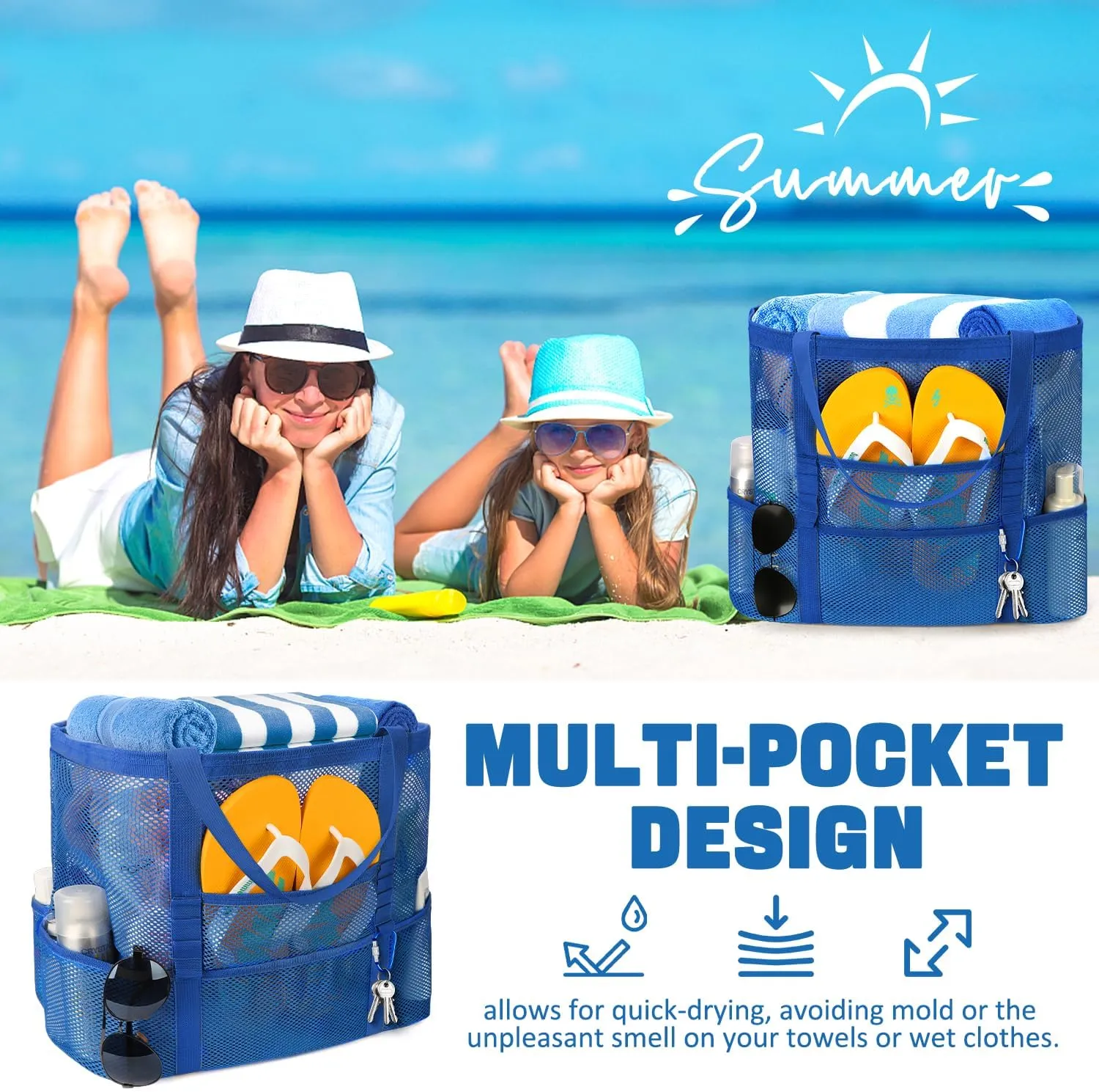 Mesh Beach Bag, Large Beach Bag Swimming Bag Foldable Mesh Tote for Your Family Beach Trip