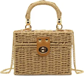 Mini Straw Raffia Crossbody Bag Top Handbags Rattan Bag for Women,Summer Beach Shoulder Handbag,Woven Tote Clutch Bag