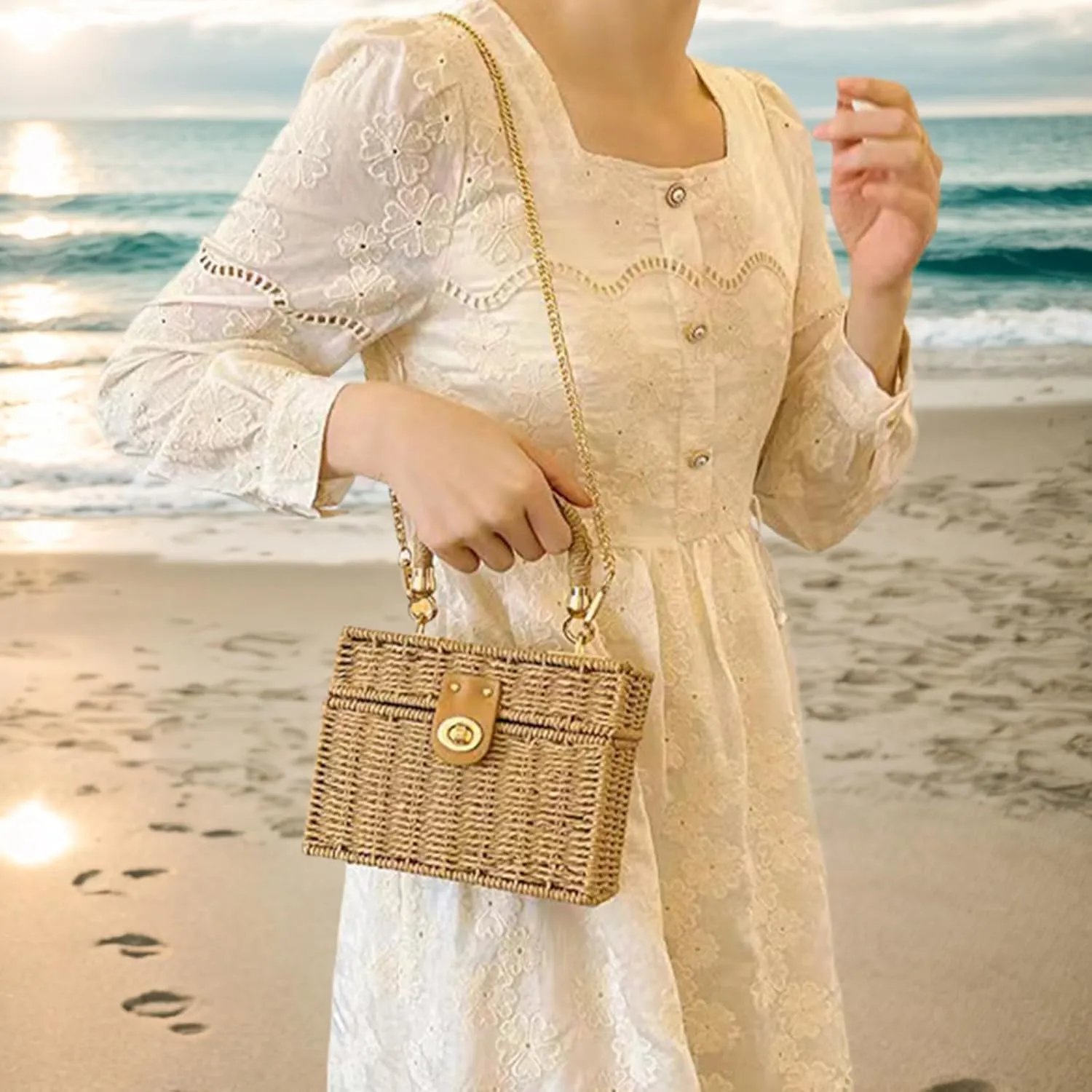 Mini Straw Raffia Crossbody Bag Top Handbags Rattan Bag for Women,Summer Beach Shoulder Handbag,Woven Tote Clutch Bag