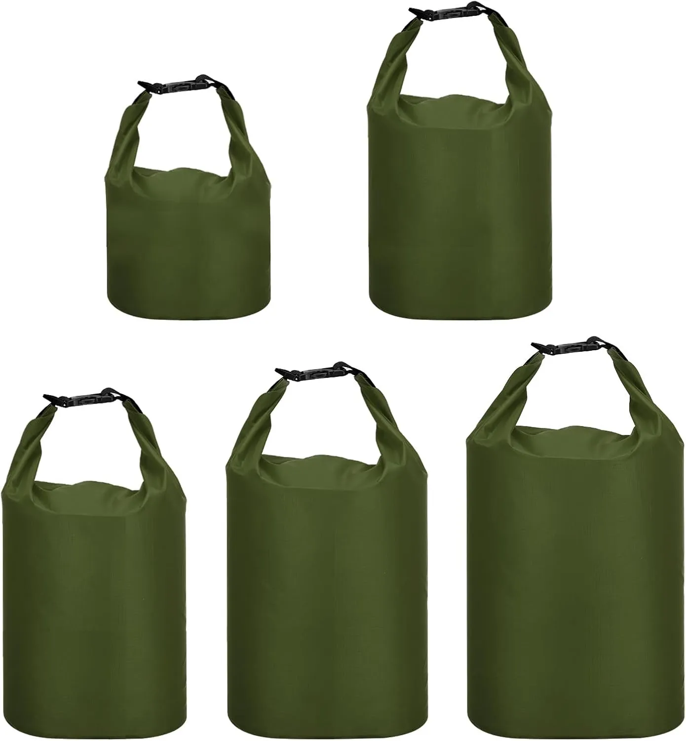 PATIKIL Waterproof Dry Bags, 5 Pack Portable Dry Sack Roll Top Bag Lightweight Dry Storage Bag for Gym Kayaking Hiking Swimming Camping, Green, (1.5L, 2.5L, 3.5L, 4.5L, 6L)