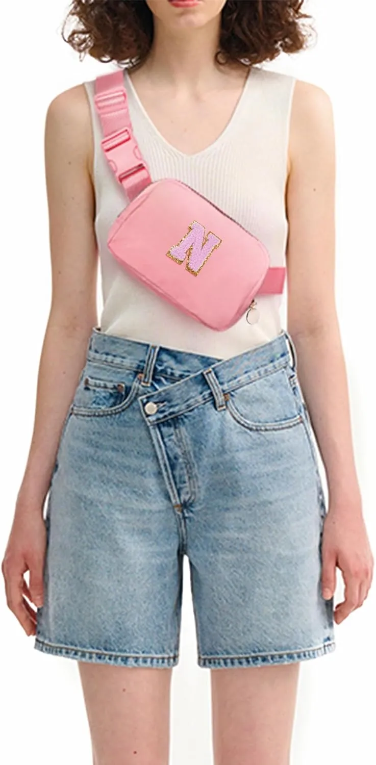 Personalized Belt Bag for Women Girls - Fashion Mini Waist Packs with Adjustable Strap - Trendy Travel Fanny Pack Crossbody Bags with Initial Letter - Teen Gifts | Peach,N