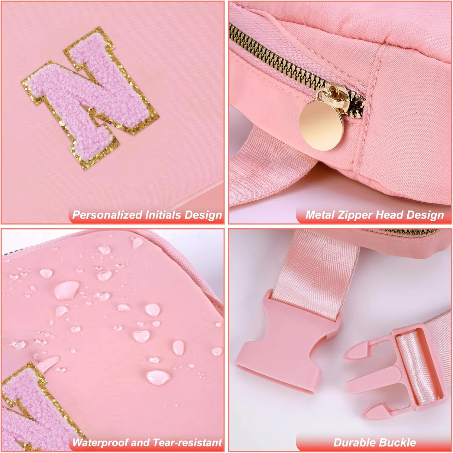 Personalized Belt Bag for Women Girls - Fashion Mini Waist Packs with Adjustable Strap - Trendy Travel Fanny Pack Crossbody Bags with Initial Letter - Teen Gifts | Peach,N