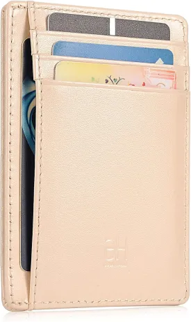 Slim RFID Blocking Card Holder Minimalist Leather Front Pocket Wallet for Women