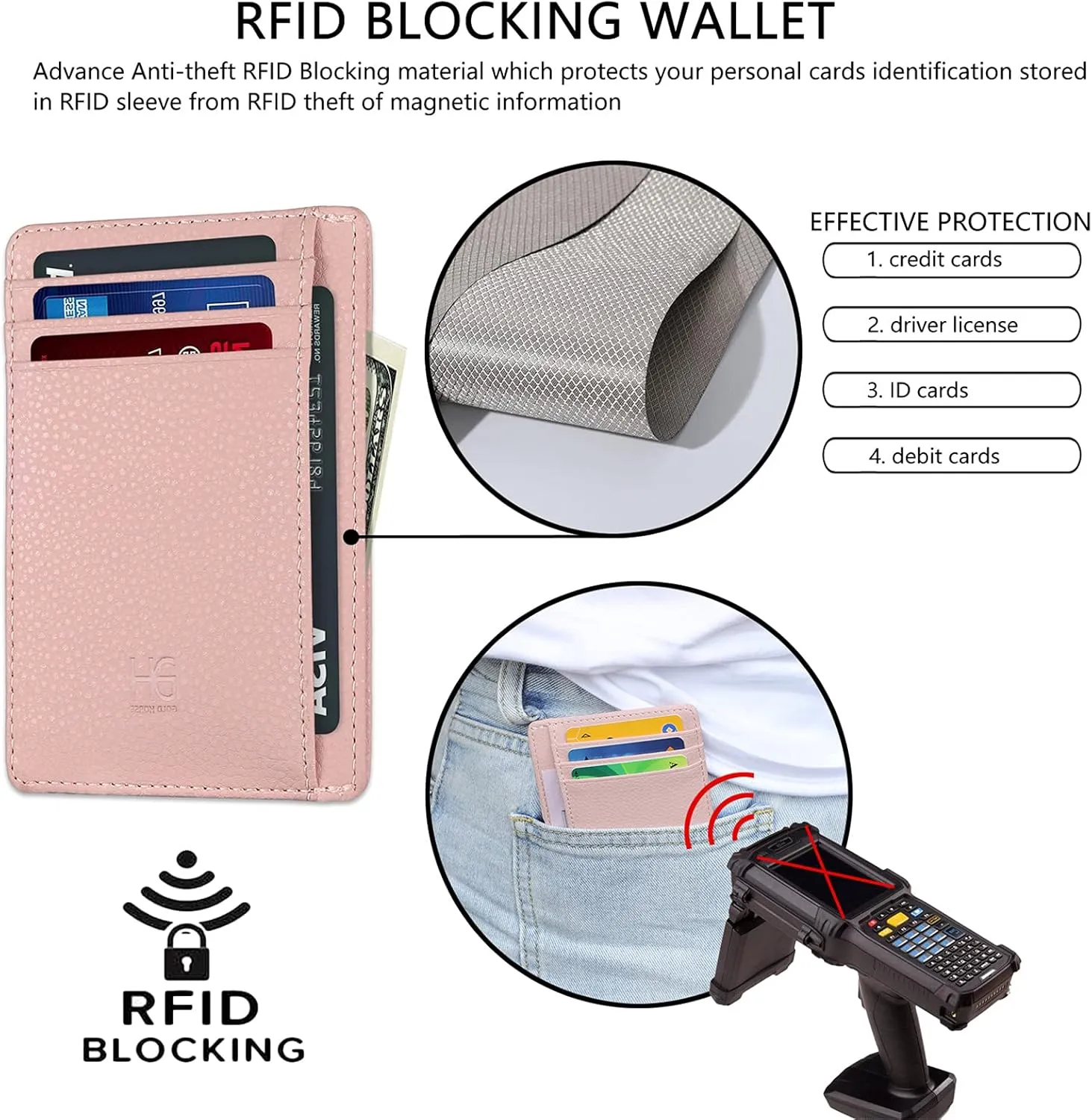 Slim RFID Blocking Card Holder Minimalist Leather Front Pocket Wallet for Women