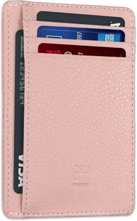 Slim RFID Blocking Card Holder Minimalist Leather Front Pocket Wallet for Women